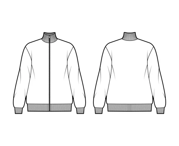 다양 한 긴 소매 지퍼 업 스웨트 셔츠 기술적 패션 삽화와 면 셔츠, 삼각 무늬를 그렸다. 전갈좌의 바깥쪽 — 스톡 벡터