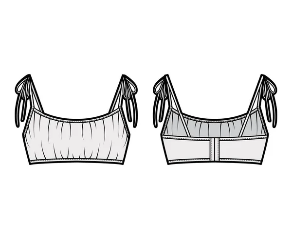 Beschnitten vorne BH Top technische Mode Illustration mit Bändern an den Schultern, hinten Hakenverschlüsse. — Stockvektor