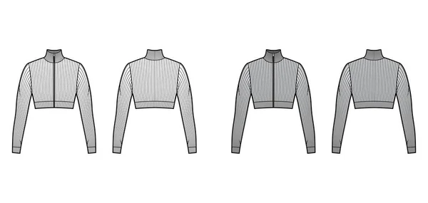 Rits-up cropped coltrui geribbelde trui technische mode illustratie met lange mouwen, close-fitting vorm. — Stockvector