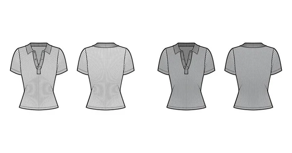 Ремни рубашки поло хлопок-джерси техническая мода иллюстрация с короткими рукавами, кнопки вдоль фронта, тонкая посадка. — стоковый вектор