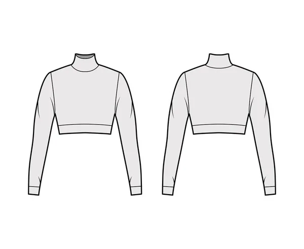 Maglione in jersey dal collo alto tagliato illustrazione tecnica di moda con maniche lunghe, forma aderente. Piatto — Vettoriale Stock