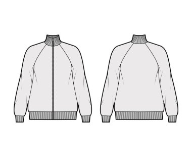 Uzun kollu, uzun kollu, pamuk formalı, raglalı, pirzola desenli, teknik moda illüstrasyonlu bir tişört. Düz 