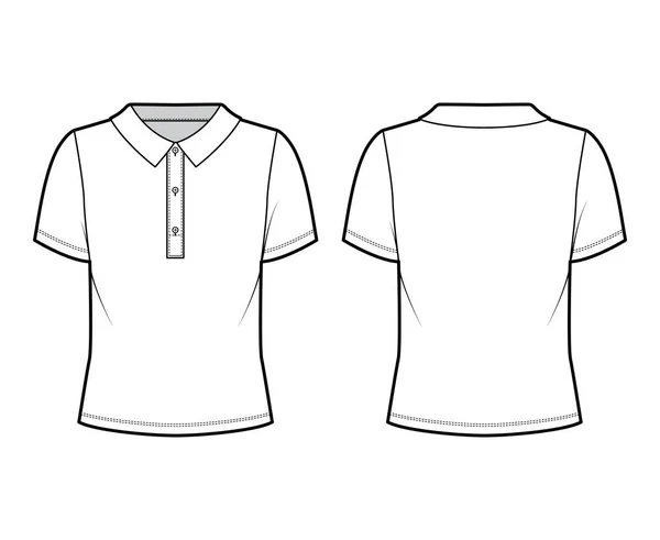 ポロシャツテクニカルファッションイラスト:コットンジャージーショートスリーブ、オーバーサイズ、ボタン付きフロント外耳道 — ストックベクタ