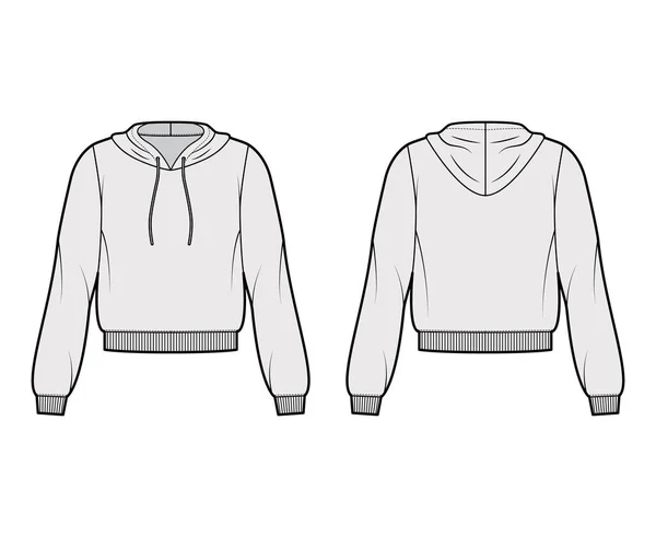 Βαμβάκι-fleece hoodie τεχνική απεικόνιση μόδας με χαλαρή εφαρμογή, μακριά μανίκια, ραβδώσεις διακοσμητικά. Πλατέα ενδύματα — Διανυσματικό Αρχείο