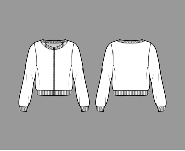 Sweat-shirt zippé en coton éponge illustration de mode technique avec coupe décontractée, encolure ronde, garnitures côtelées manches longues — Image vectorielle