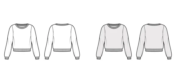 Baumwolle-Frottee Sweatshirt technische Mode Illustration mit entspannter Passform, ovaler Ausschnitt, lange Ärmel, gerippte Bordüren — Stockvektor