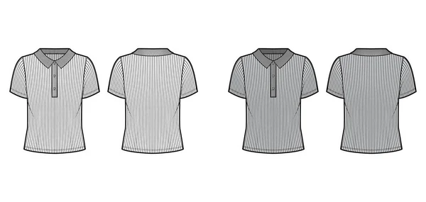 Camisa de polo com nervuras de algodão-jersey ilustração de moda técnica com mangas curtas, botões ao longo da frente, oversized. — Vetor de Stock