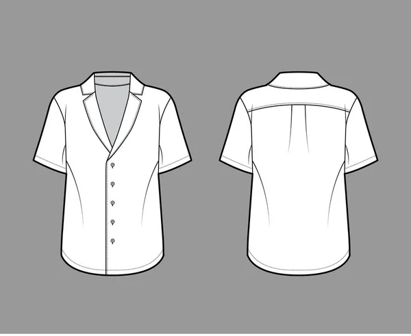 Camisa de estilo pijama ilustración técnica de moda con cuello de muesca puntiagudo, cierres de botones delanteros, mangas cortas. — Archivo Imágenes Vectoriales