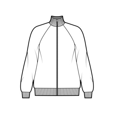 Uzun kollu, uzun kollu, pamuk formalı, raglalı, pirzola desenli, teknik moda illüstrasyonlu bir tişört. Düz 