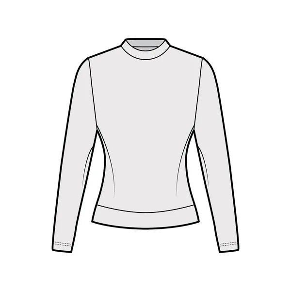 Baumwolle-Frottee Sweatshirt technische Mode Illustration mit entspannter Passform, Rundhalsausschnitt, langärmelige Bekleidung Pullover — Stockvektor