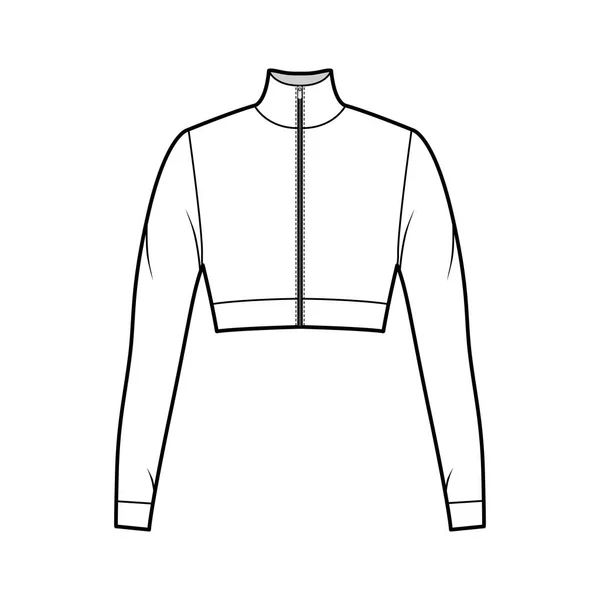 Suéter de jersey de cuello alto con cremallera ilustración técnica de moda con mangas largas, forma ajustada. Plano — Vector de stock