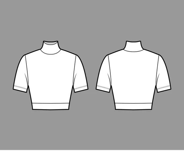 Обрезанная водолазка свитер свитер техническая мода иллюстрация с короткими рукавами, плотно прилегающей формы. Плоская квартира — стоковый вектор