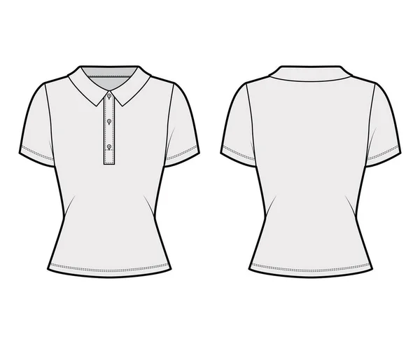 Camisa Polo ilustração de moda técnica com mangas curtas de algodão-jersey, corpo ajustado, botões ao longo da roupa de frente —  Vetores de Stock