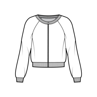 Fermuarlı pamuk-Terry sweatshirt, kepçe yakalı, uzun paçavra kollu, kaburgalı...