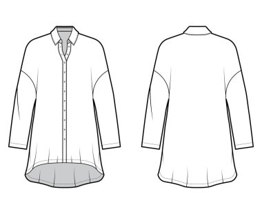 Uzun kollu, normal yakalı, düşük omuzlu, yüksek kenarlı, geniş tişörtlü, teknik tasvirler.
