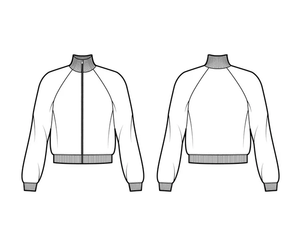 长袖拉链式运动衫技术时尚图解与棉质运动衫，休闲装，格子花，肋装饰. — 图库矢量图片