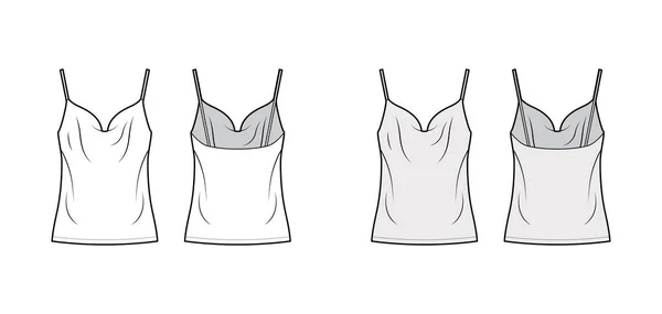 Illustration de mode technique camisole avec encolure de capot d'inspiration vintage, coupe décontractée, longueur tunique — Image vectorielle