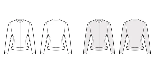 Zip-up bavlněné tričko technické módní ilustrace s uvolněným střihem, výstřih pro posádku, svetr s dlouhými rukávy — Stockový vektor