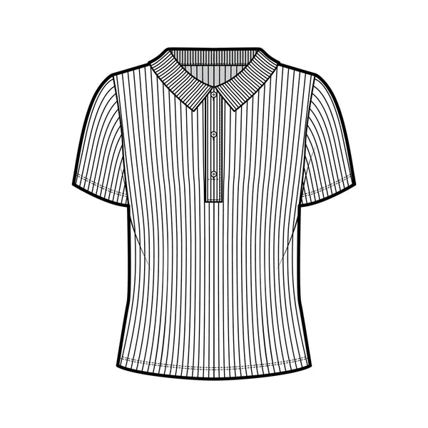 Polo de algodón y jersey acanalado ilustración técnica de moda con mangas cortas, botones en la parte delantera, sobredimensionado. — Archivo Imágenes Vectoriales