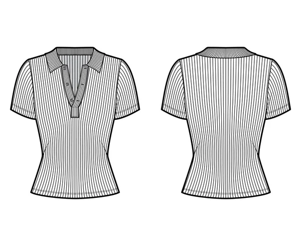 Żebrowana koszulka polo bawełniana z krótkim rękawem, guziki z przodu, szczupłe dopasowanie. — Wektor stockowy