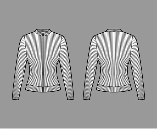 Sweat-shirt zippé en jersey de coton côtelé illustration technique de mode avec manches longues, corps ajusté, pull col rond — Image vectorielle