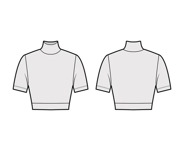 Beskuren turtleneck jersey tröja teknisk mode illustration med korta ärmar, tätt sittande form. Platt — Stock vektor