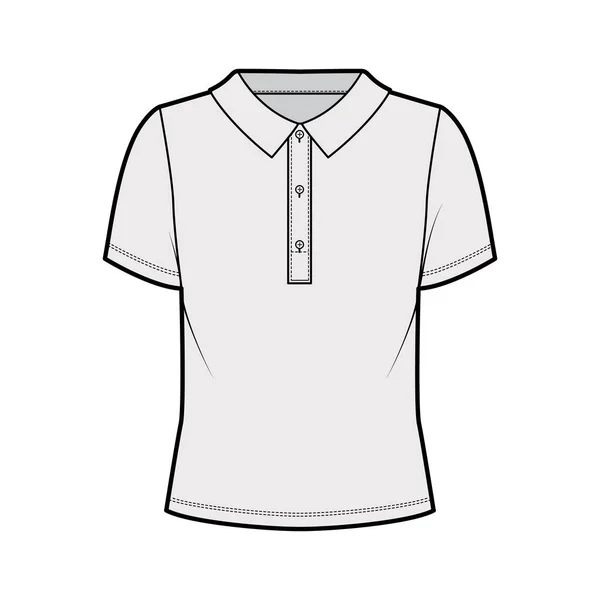 Poloshirt technische Mode-Illustration mit kurzen Ärmeln aus Baumwolle-Jersey, Übergröße, Knöpfe an der Vorderseite — Stockvektor