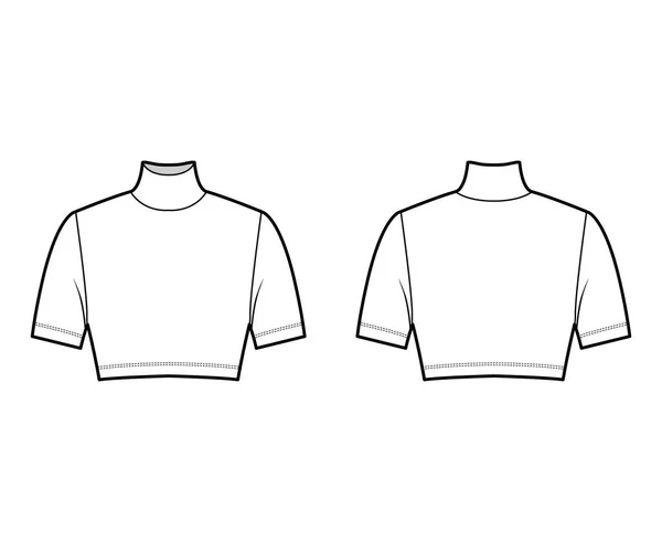 Cropped turtleneck jersey trui technische mode illustratie met korte mouwen, close-fitting vorm. Vlak — Stockvector