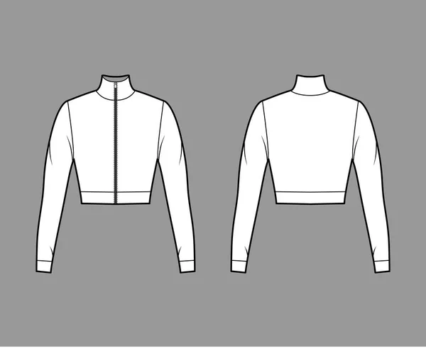 Suéter de jersey de cuello alto con cremallera ilustración técnica de moda con mangas largas, forma ajustada. Plano — Vector de stock