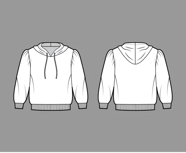 Обрезанный хлопок-джерси толстовка техническая мода иллюстрация с рыхлой посадки, пышные плечи, локтевые рукава ребристые отделки — стоковый вектор