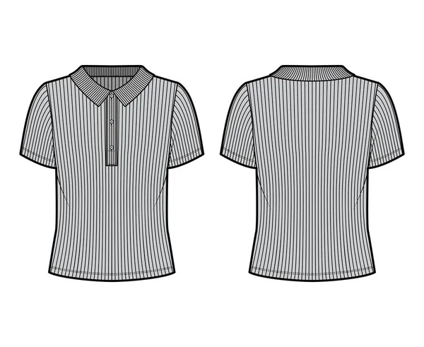 Polo de algodón y jersey acanalado ilustración técnica de moda con mangas cortas, botones en la parte delantera, sobredimensionado. — Vector de stock