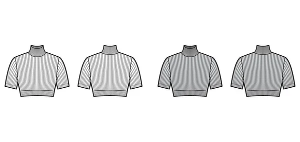 Sweter prążkowany z golfem sweter techniczny moda ilustracja z krótkimi rękawami, ściśle dopasowany kształt. — Wektor stockowy