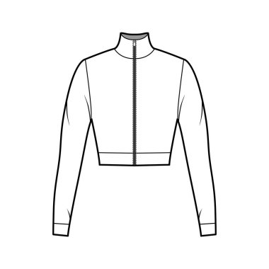 Fermuarlı balıkçı yaka kazak uzun kollu, dar kesimli, teknik moda illüstrasyonlu. Düz 