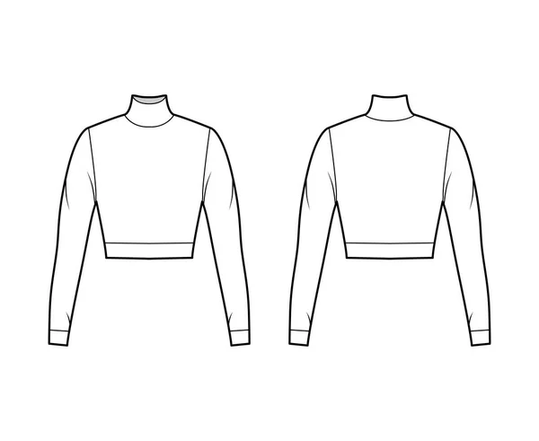 裁剪的高领运动衫技术时尚图例与长袖，紧密适合的形状。扁平 — 图库矢量图片
