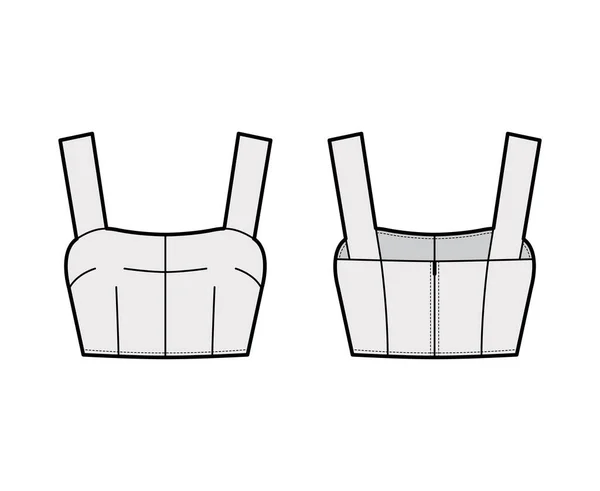 Cropped top illustration de mode technique avec col rond, bretelles larges, fermeture zip arrière, longueur de la taille. Réservoir plat — Image vectorielle