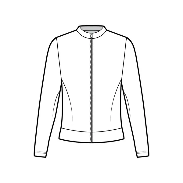 Rits-up katoen-badstof sweatshirt technische mode illustratie met bemanning hals, lange mouwen, oversized. Platte springer — Stockvector
