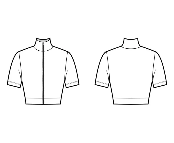 Rits-up cropped coltrui trui technische mode illustratie met korte mouwen, close-fitting vorm. Vlak — Stockvector