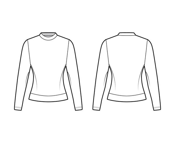 Camisola de algodão-terry ilustração de moda técnica com ajuste relaxado, decote da tripulação, camisola de vestuário de mangas compridas —  Vetores de Stock