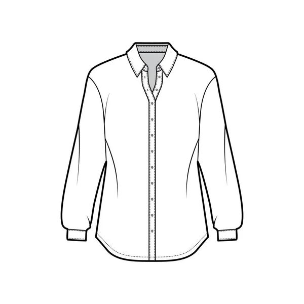 Clássico camisa técnica moda ilustração com mangas compridas com manguito, relaxar, botão de fixação frontal, colar regular —  Vetores de Stock