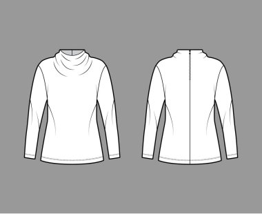 Zarif yakalı, uzun kollu, büyük bedenli, arkadan düğmeli anahtar deliğiyle en iyi teknik tasvir.