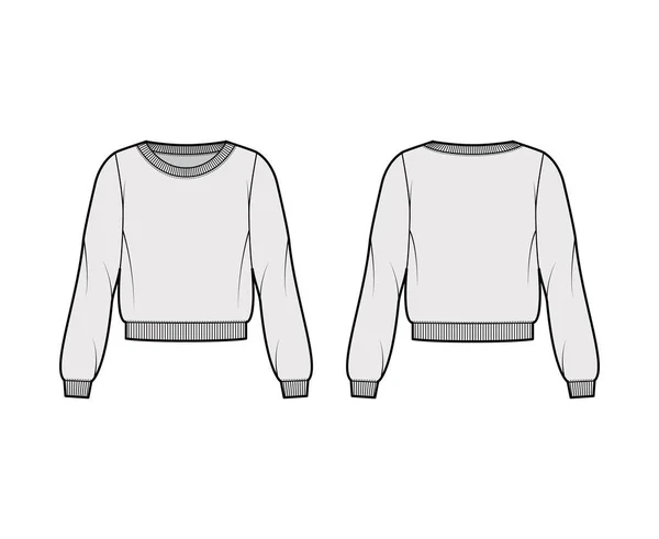 Pamut-frottír pulóver technikai divat illusztráció laza illeszkedéssel, kanál nyakkivágással, hosszú ujjú, bordázott szegéllyel — Stock Vector