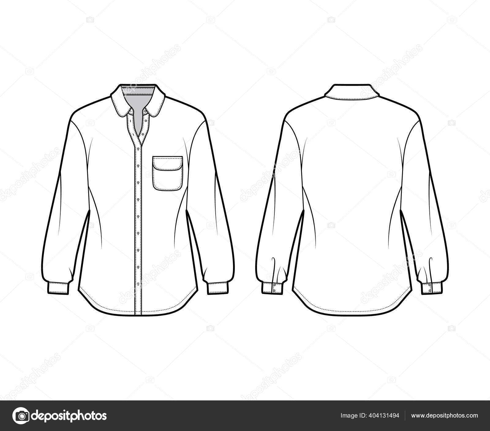 Classic shirt technical fashion illustration with rounded pocket