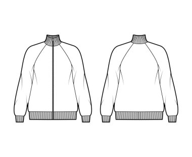 Uzun kollu, uzun kollu, pamuk formalı, raglalı, pirzola desenli, teknik moda illüstrasyonlu bir tişört. Düz 