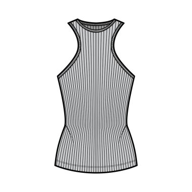 Tırtıklı pamuk-forma tankı teknik moda illüstrasyon yarışçı sırt kayışları, ince forma, tayfa yaka üstlük