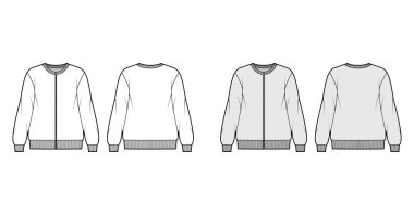 Fermuarlı pamuk-terry büyük beden sweatshirt, rahat formalı, mürettebat yakalı, uzun kollu.