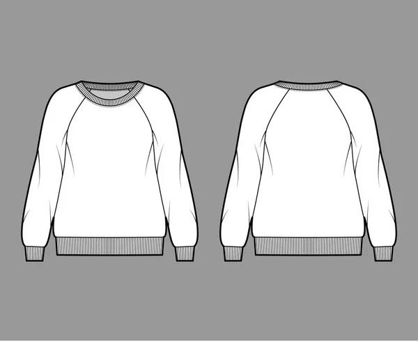 Огромный хлопок-махровый свитер техническая мода иллюстрация с лоскутным вырезом, длинные рукава реглан, ребристые отделки — стоковый вектор
