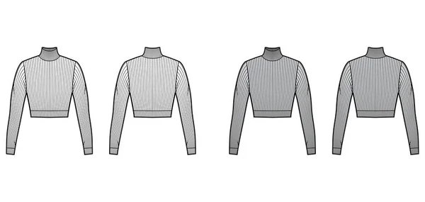Sweter prążkowany z golfem sweter techniczny moda ilustracja z długimi rękawami, ściśle dopasowany kształt. — Wektor stockowy