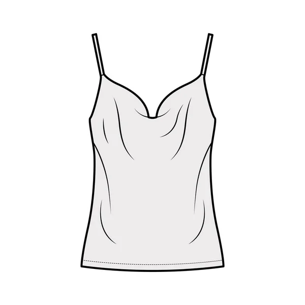 Illustration de mode technique camisole avec encolure de capot d'inspiration vintage, coupe décontractée, longueur tunique — Image vectorielle