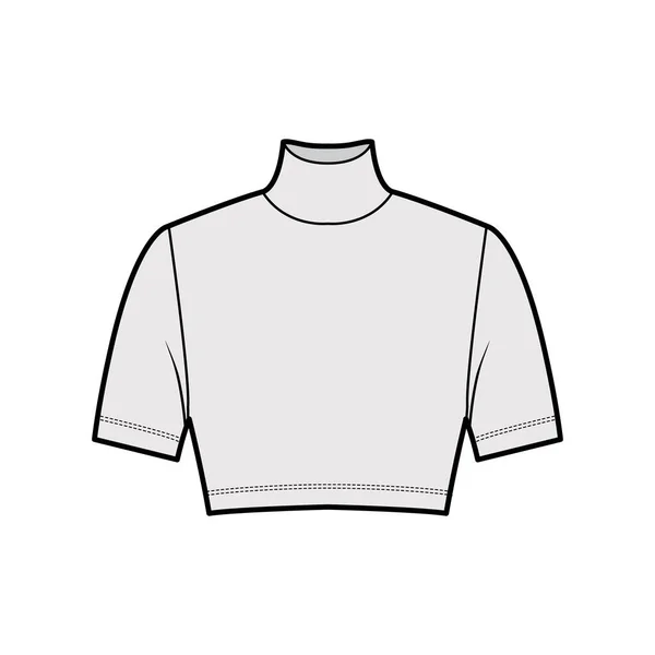 Jersey de cuello alto recortado suéter ilustración técnica de moda con mangas cortas, forma ajustada. Plano — Vector de stock