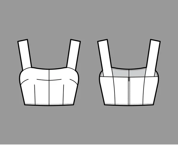 Zugeschnittenes Oberteil, technische Modeillustration mit Rundhalsausschnitt, breiten Trägern, Reißverschluss am Rücken, Taillenlänge. Flachtank — Stockvektor